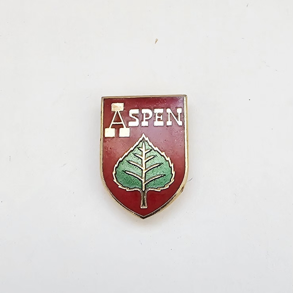 vintage Aspen Leaf Ski Resort Colorado blue ski Red Green pin.